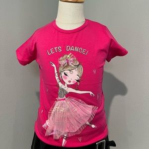 Girls Hot Pink T Shirt Round Neck With Princess Design with Bow and Let’s Dance!